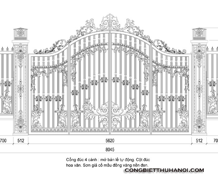 Mẫu thiết kế cổng đúc 4 cánh